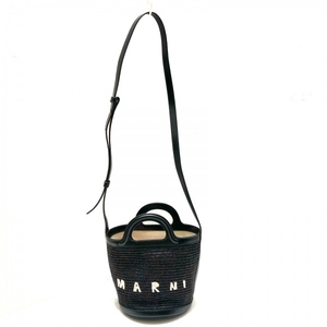 マルニ MARNI ショルダーバッグ SCMP0056Q1 トロピカリア バケットバッグ スモール コットン×ポリアミド・ナイロン×カーフレザー 黒 美品