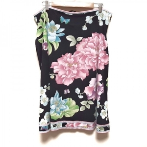 レオナール LEONARD ロングスカート サイズ44 L - 黒×ピンク×マルチ レディース 花柄 ボトムス