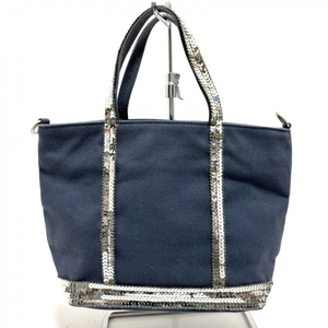  Vanessa Bruno vanessa bruno handbag - canvas × spangled × leather navy × silver bag 