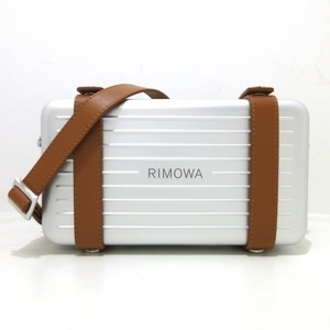 リモワ RIMOWA ショルダーバッグ パーソナル/クロスボディバッグ アルミニウム×レザー シルバー×ライトブラウン 美品 バッグ