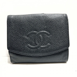 シャネル CHANEL Wホック財布 - キャビアスキン 黒 ココマーク 財布