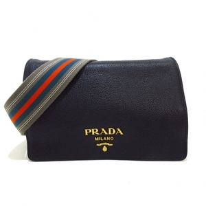 プラダ PRADA ショルダーバッグ ロゴ レザー 黒×マルチ バッグ