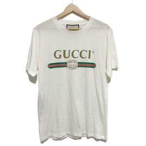 グッチ GUCCI 半袖Tシャツ サイズXXS XS 457095 アイボリー×グリーン×レッド レディース 刺繍/ブランドロゴ/ダメージ加工/ユーズド加工