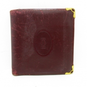 カルティエ Cartier 2つ折り財布/ミニ/コンパクト マストライン レザー ボルドー×ゴールド 財布