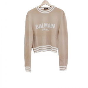 バルマン BALMAIN 長袖セーター/ニット サイズ42 L - ベージュ×白 レディース クルーネック トップス