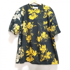 ジルサンダー JILSANDER 半袖Tシャツ サイズS - 黒×ダークイエロー×ベージュ メンズ クルーネック/花柄 トップス