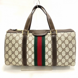 グッチ GUCCI ハンドバッグ シェリー(ウェブ),オールドグッチ PVC(塩化ビニール)×レザー アイボリー×ダークブラウン×マルチ バッグ