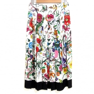  Gucci GUCCI skirt size 44 L 409370 - ivory × black × multi lady's knee height / silk / flora / pleat bottoms 