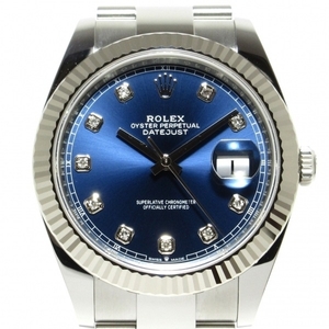 ROLEX(ロレックス) 腕時計■新品同様 デイトジャスト 41 126334G メンズ SS×K18WG/10Pダイヤモンド/ランダムルーレット//2024.04 ブルー