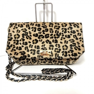  Mary Quant MARY QUANT shoulder bag - chemistry fiber × imitation leather light brown × black leopard print / chain shoulder bag 