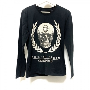 フィリッププレイン PHILIPP PLEIN 長袖Tシャツ サイズM - 黒×白 メンズ クルーネック/ラインストーン 美品 トップス