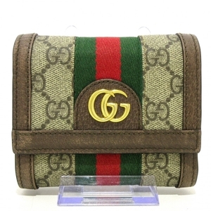 グッチ GUCCI 3つ折り財布/ミニ/コンパクト 523174 オフィディア PVC(塩化ビニール)×レザー ベージュ×ダークブラウン 財布