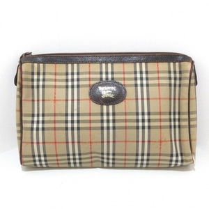  Burberry zBurberry's Jaguar do× leather beige × dark brown × multi check pattern pouch 