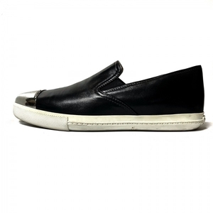  MiuMiu miumiu slip-on shoes 37 - leather × metal material black × silver lady's shoes 