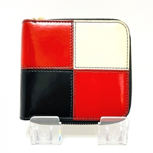 マルニ MARNI 2つ折り財布/ミニ/コンパクト - レザー レッド×黒×白 ラウンドファスナー 財布