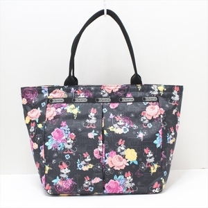 レスポートサック LESPORTSAC ハンドバッグ - レスポナイロン 黒×マルチ 花柄/ミニーマウス/Disneyコラボ バッグ