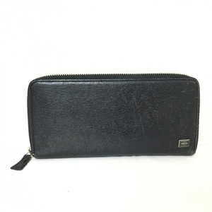  Porter PORTER/ Yoshida long wallet - leather black round fastener purse 