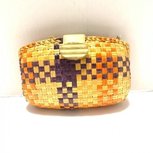 rodoRODO clutch bag - rattan × leather × metal material beige × orange × multi 2way/ knitting bag 