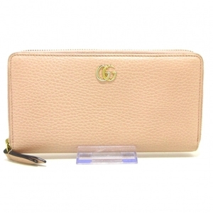 グッチ GUCCI 長財布 456117 GGマーモント レザー ピンクベージュ ラウンドファスナー 財布