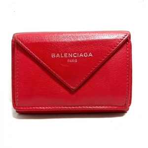 バレンシアガ BALENCIAGA 3つ折り財布/ミニ/コンパクト 391446 ペーパーミニウォレット レザー レッド 財布