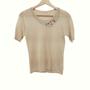  Anna Molinari ANNA MOLINARI short sleeves cut and sewn size F - beige lady's beads tops 