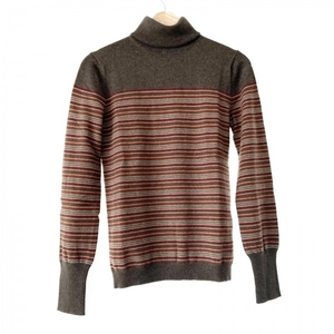 ani owner AGNONA long sleeve sweater / knitted size 42 L - cashmere Brown × dark brown × multi lady's ta-toru neck / border 