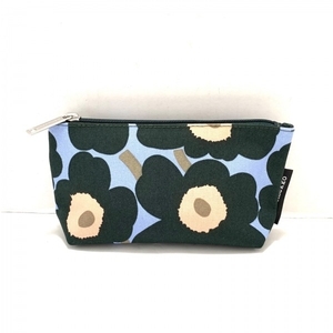 マリメッコ marimekko - キャンバス ライトブルー×ダークグリーン×カーキ ウニッコ 美品 ポーチ