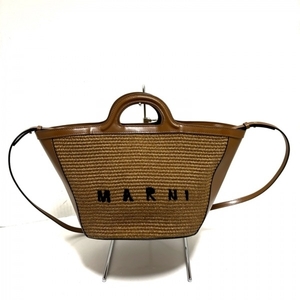  Marni MARNI tote bag BMMP0068Q0 P3860 Toro pika rear cotton × nylon × leather light brown × Brown × black basket bag bag 