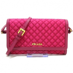 プラダ PRADA 1M1437 - テスートキルティン(ナイロン×レザー) イビスコ(ピンク) ショルダーウォレット/キルティング 美品 財布