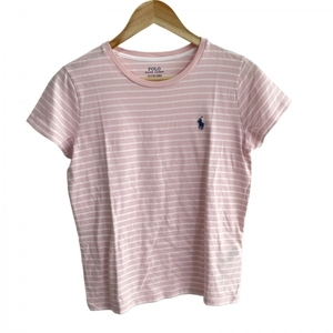 ポロラルフローレン POLObyRalphLauren 半袖Tシャツ サイズS - ライトピンク×白 レディース クルーネック/ボーダー/刺繍 トップス