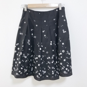 エムズグレイシー M'S GRACY スカート サイズ36 S - 黒×グレー レディース ひざ丈/フラワー(花)/刺繍 ボトムス