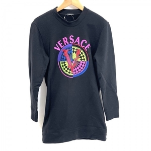  Versace VERSACE tunic size 36 S - black × pink × multi lady's crew neck / long sleeve / embroidery One-piece 