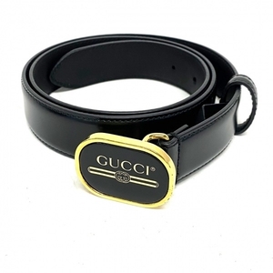 グッチ GUCCI 85・34 547754 グッチプリント レザー×金属素材 黒×ゴールド ベルト