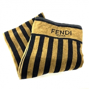 フェンディ FENDI FXH016 ペカン柄 コットン 黒×ブラウン ビーチタオル/折りたたみ式 美品 小物