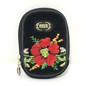フェイラー FEILER シガレットケース - パイル 黒×レッド×マルチ 花柄 財布