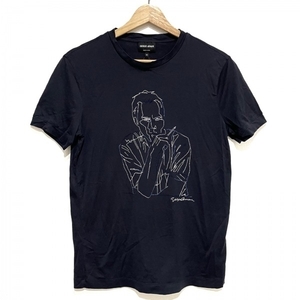 ジョルジオアルマーニ GIORGIOARMANI 半袖Tシャツ サイズ46 S - ダークネイビー×白×マルチ メンズ クルーネック/刺繍 トップス