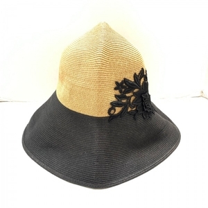 アシーナ Athena ハット - 分類外繊維（紙）×ポリエステル ブラウン×黒 ストローハット 美品 帽子
