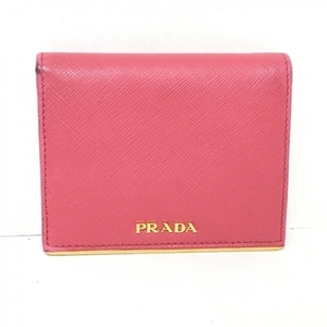 プラダ PRADA 2つ折り財布/ミニ/コンパクト - レザー×金属素材 ピンク×ゴールド 財布