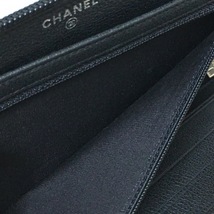 シャネル CHANEL 長財布 - レザー 黒 ラウンドファスナー/カメリア/シルバー金具 13番台 財布_画像4