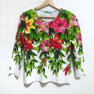  Blumarine BLUMARINE cardigan size 40 M - white × green × multi lady's long sleeve / floral print beautiful goods tops 
