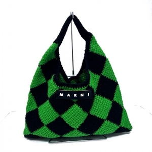  Marni MARNI сумка на плечо бриллиант medium сумка Tec шерсть × кожа зеленый × чёрный Marni рынок сумка 