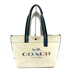 コーチ COACH トートバッグ 91170 - キャンバス×レザー アイボリー×ブルー×マルチ バッグ