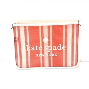 ケイトスペード Kate spade リストレット - レザー×化学繊維 アイボリー×レッド×白 新品同様 ポーチ