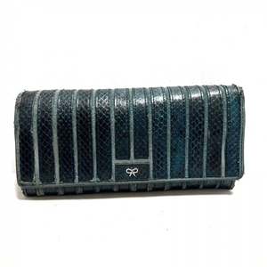  Anya Hindmarch Anya Hindmarch long wallet - python × suede dark green stripe purse 