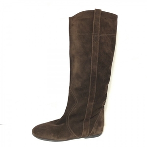  fabio rusko-niFABIO RUSCONI long boots 38 - suede dark brown lady's out sole re-upholstering settled shoes 