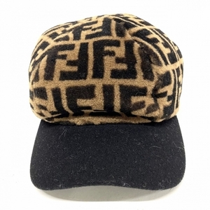 フェンディ FENDI S 57ｃｍ FXQ678 ウール×コットン ブラウン キャスケット/ズッカ柄 美品 帽子