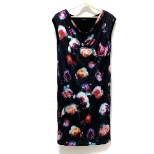  Paul Smith black PaulSmith BLACK size M - black × pink × multi lady's dore-p neck / no sleeve / long / floral print One-piece 