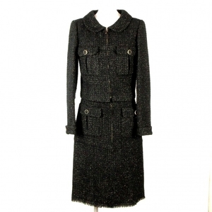  Chanel CHANEL skirt suit P55000/P55197 - wool, nylon black × Gold lady's lady's suit 