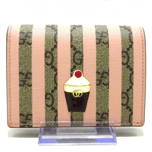 グッチ GUCCI 2つ折り財布/ミニ/コンパクト 701489 GGプラス・GGスプリーム PVC(塩化ビニール) ベージュ×ピンク 財布