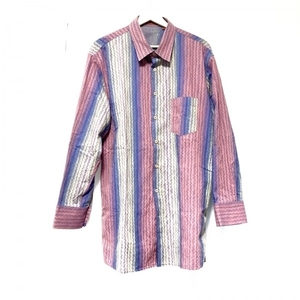  Missoni MISSONI long sleeve shirt size 54 L - pink × blue gray × yellow men's stripe tops 